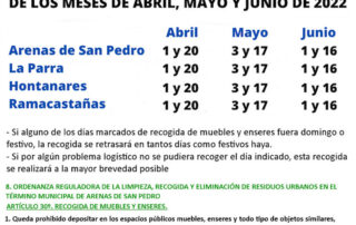 Dias de recogida de muebles y enseres de los meses de abril mayo y junio de 2022 Web del Ayuntamiento de Arenas de San Pedro