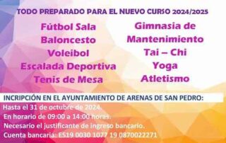 El Ayuntamiento de Arenas de San Pedro oferta 9 Escuelas Deportivas para el curso 2024/2025 4 Horario de las ESCUELAS DEPORTIVAS