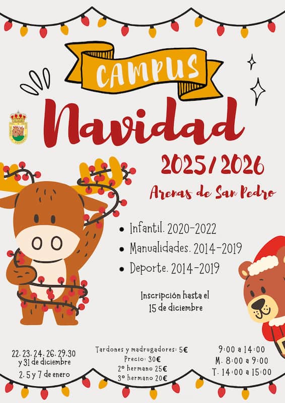 Poster campus de navidad para ninos ilustrado infantil beige rojo amarillo 1 Web del Ayuntamiento de Arenas de San Pedro