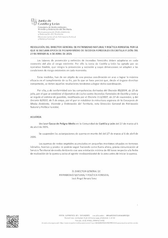 RESOLUCION EPOCA DE PELIGRO MEDIO DE INCEDIOS FORESTALES 27 MARZO 6 ABRIL 1 Web del Ayuntamiento de Arenas de San Pedro