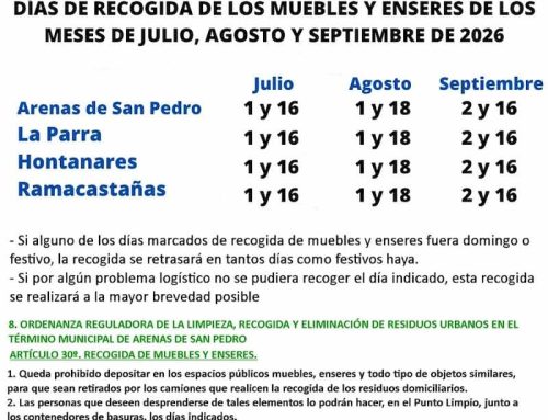 Días de recogida de muebles y enseres de julio, agosto y septiembre
