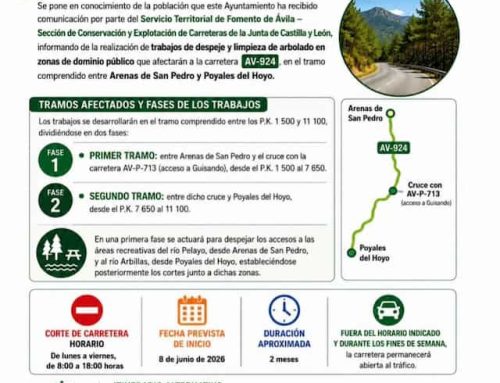 Comunicado: corte de la carretera AC-924, tramo de Arenas de San Pedro a Poyales del Hoyo