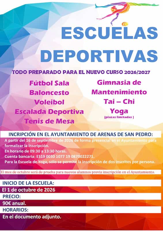Cartel Escuelas Deportivas Web del Ayuntamiento de Arenas de San Pedro